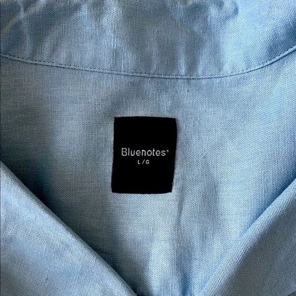 BLUENOTES Linen Blend Blue Casual Button Down, Large - Picture 3 of 6